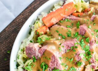 Corned Beef and Cabbage with Dijon Stout Gravy