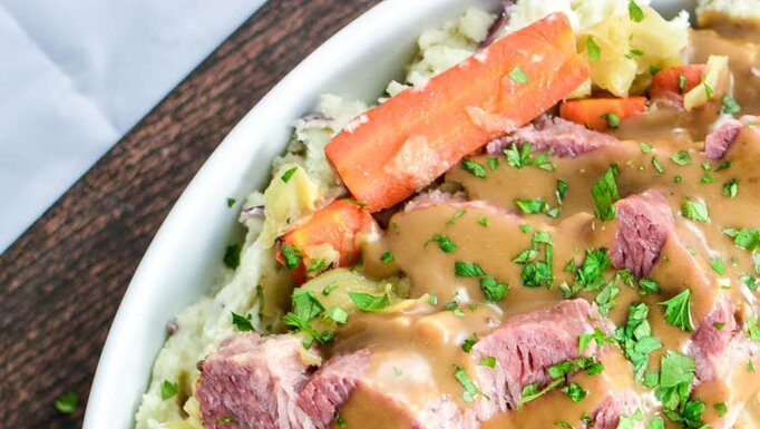 Corned Beef and Cabbage with Dijon Stout Gravy