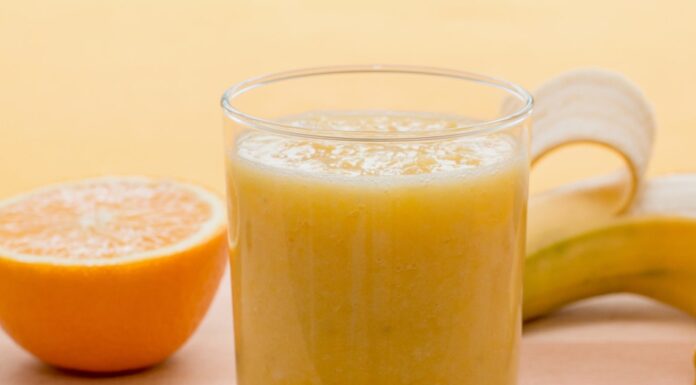 Orange juice smoothie with yogurt is bursting with bright summer flavor. It is packed with vitamin c and makes a tasty breakfast drink!