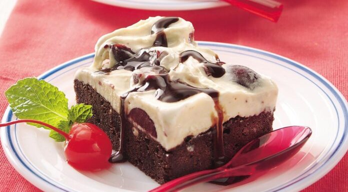 Brownie-Cherry-Ice Cream Dessert