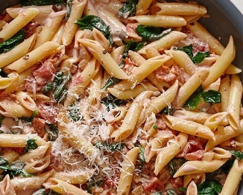 PENNE WITH GREEK YOGURT CAESAR SAUCE