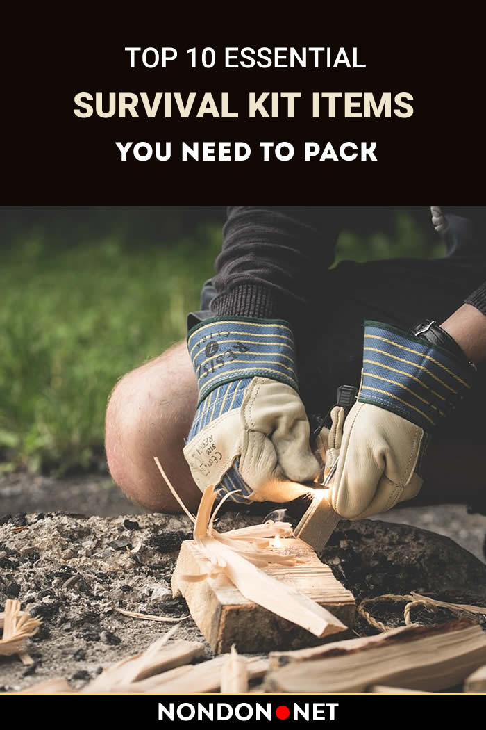 Top 10 Essential Survival kit items you need to Pack-Learn more from the website. #SurvivalKit #EssentialSurvivalKit #Survival #PLB #cellphone #SignalMirror #Waterbottle #firstaid #Spaceblanket #Whistle