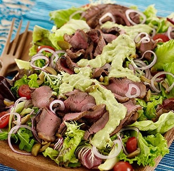 GRILLED STEAK SALAD WITH CREAMY AVOCADO DRESSING