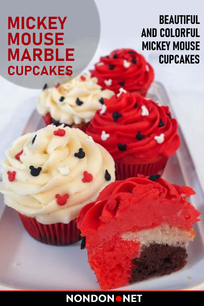 Mickey Mouse Marble Cupcakes- Beautiful and Colorful Mickey Mouse Cupcakes, You will love. #MickeyMouse #MickeyMouseCupcakes #Cupcakes #Cupcake #ColorfulCupcake #MinnieMouse #MinnieCupcakes #MickeyandMinnie #MarbleCupcakes