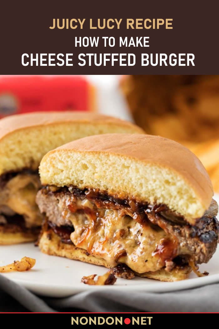 #BBQ #Becon #JuicyLucy #CheeseStuffed #BurgerRecipe Cheese Stuffed Burger Recipe- Juicy Lucy. Not an average #cheeseburger, this #burger is stuffed with caramelized #onions and plenty of buttery sharp #cheddar #cheese!
